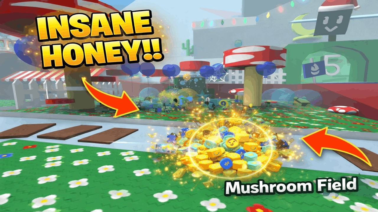 Making loads of honey in Mushroom field! In Bee Swarm Simulator | Roblox!