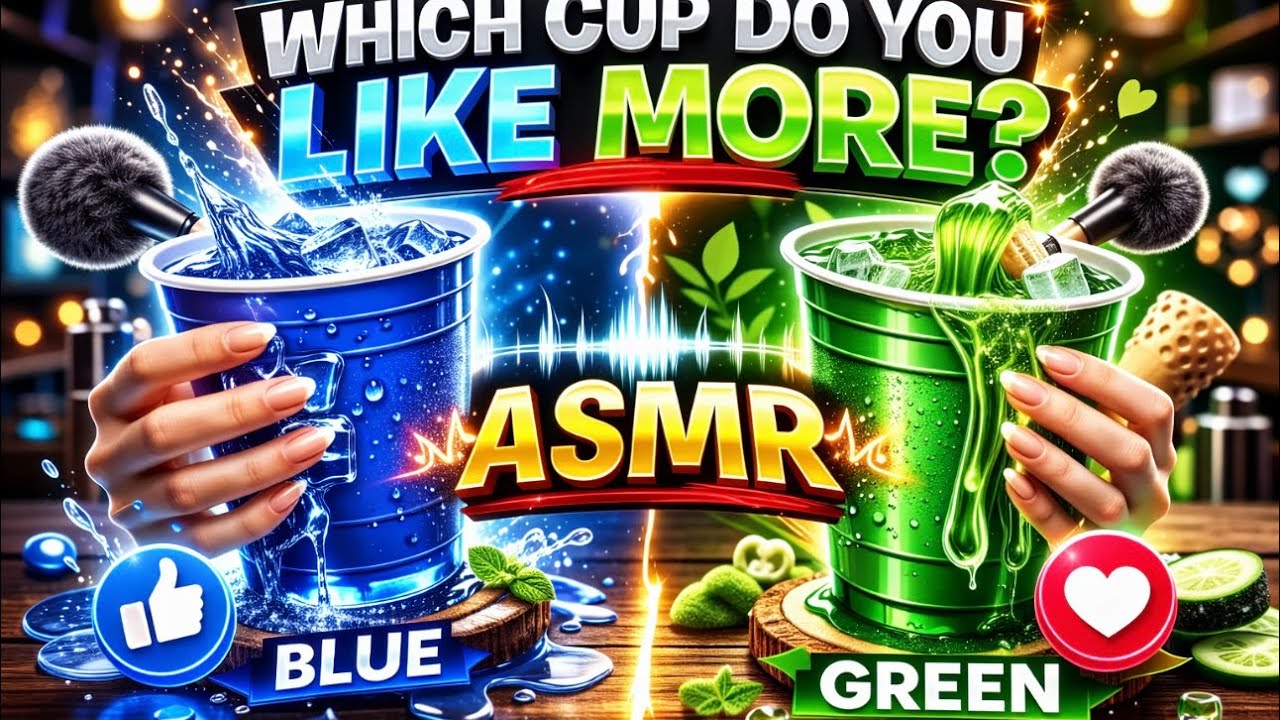 Blue cup vs green cup ASMR! #asmr #asmrtist #tapping #scratching #brushingsounds 