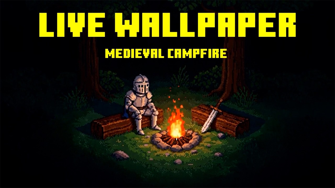 Medieval Knight at a Campfire | Epic Fantasy Music & Fire Sounds | Animated Live WALLPAPER