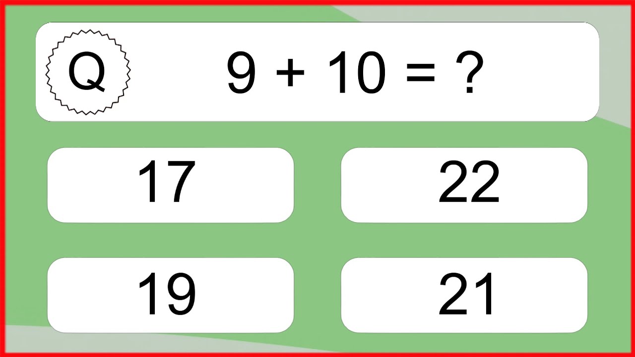 20 Addition Quiz Exercises for Kids