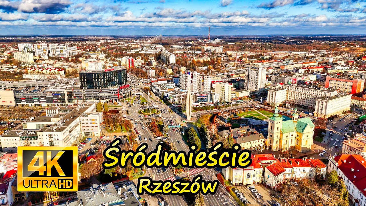 Rzeszów - Śródmieście: rzeszowski Pomnik, Ogrody Bernardyńskie, Park Jedności, Rynek (dron 4K)