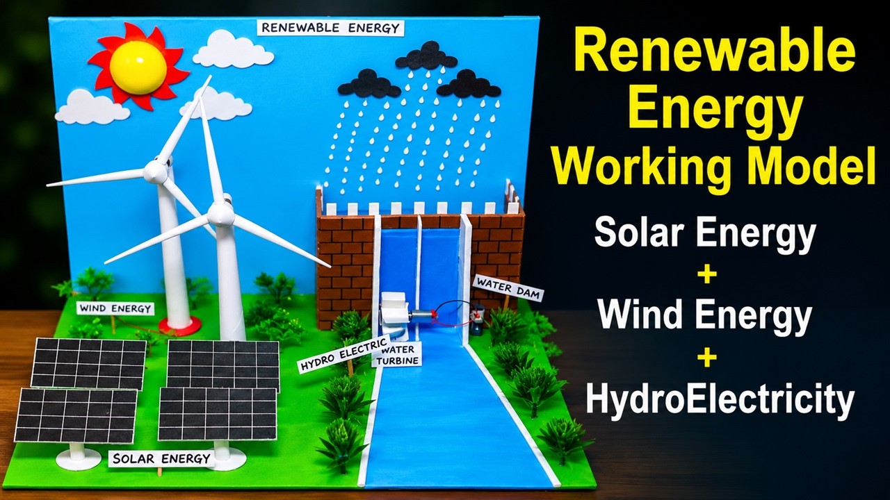 renewable energy park working model (solar/wind/hydroelectric energy working model) | howtofunda