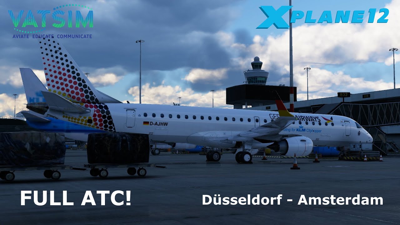 FULL ATC FLIGHT! KLM E190 Düsseldorf to Amsterdam with ATC (X-Plane 12)