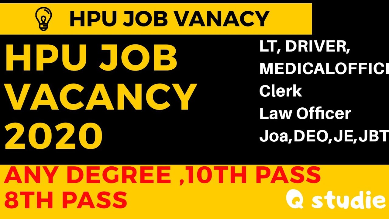 HP University Recruitment 2020 | HPU JOB Vacancy 2020 | Apply Online | Post of 274 | Bharti |