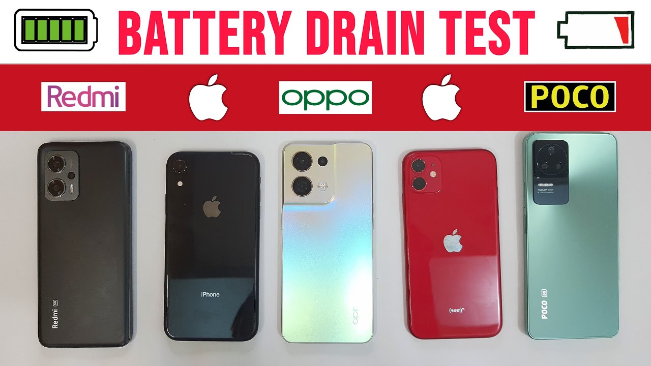 Battery Drain Test - Redmi K50i 5G vs POCO F4 5G vs OPPO Reno 8 5G vs iPhone 11 vs iPhone XR