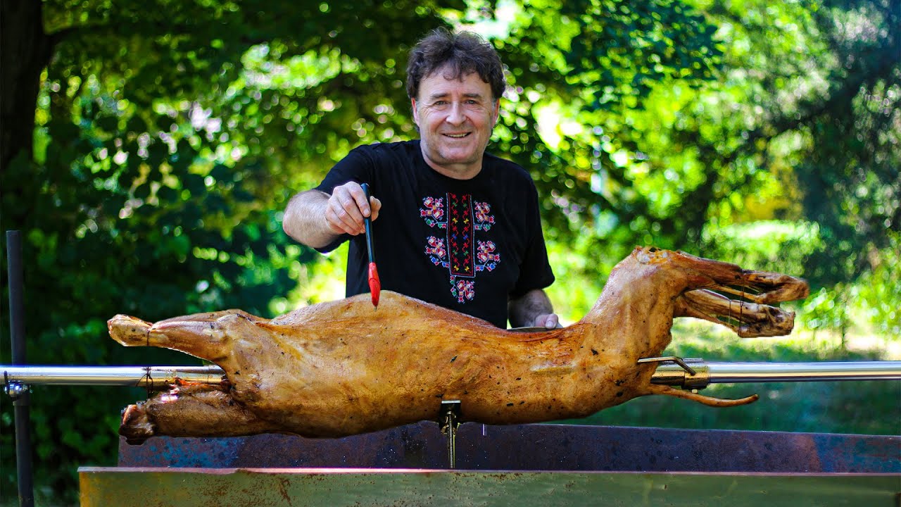 Roast Whole Lamb on a Spit for my Friends | Roasted Red Peppers with Marinade | Shopska Salad