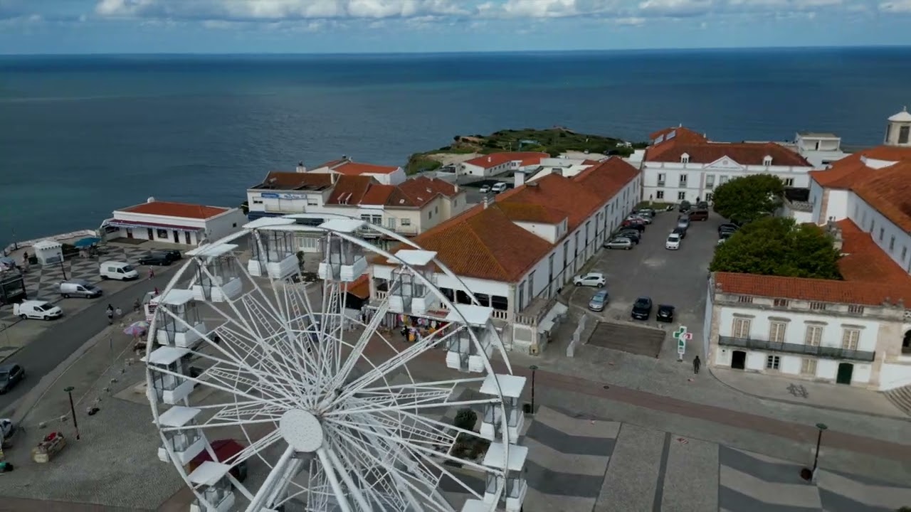 Aerial views of Nazare and Praia do Norte in Portugal