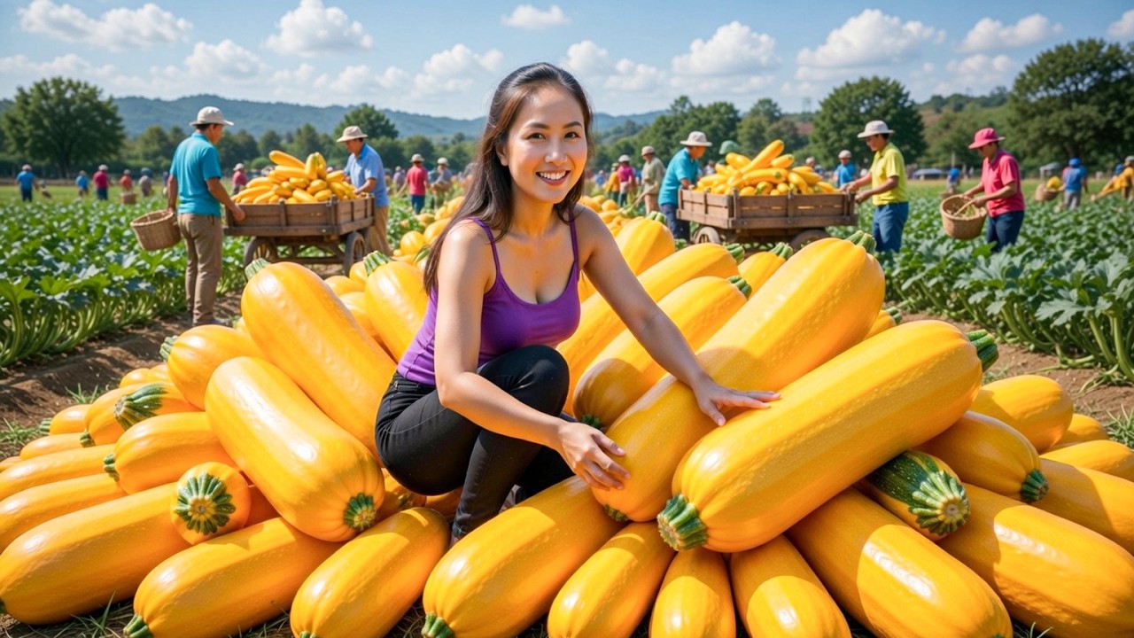 Harvesting Thousands of Fresh Golden Zucchini – Selling to the Local Market | Emma Daily Life