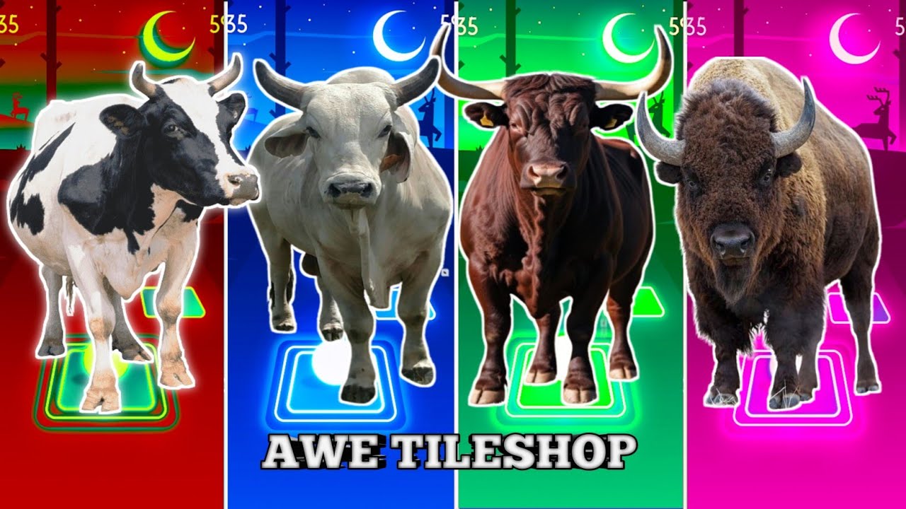 Funny Cow 🐄🆚 Funny Cow White 🐄🆚 Funny Bull 🐂🆚 Funny Bison 🦬|Coffin Dance Tiles Hop 🪩🌈🔥🎊