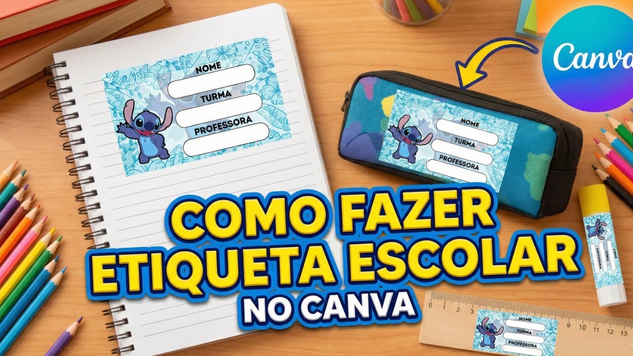 Etiqueta Escolar Personalizada do Stitch no Canva