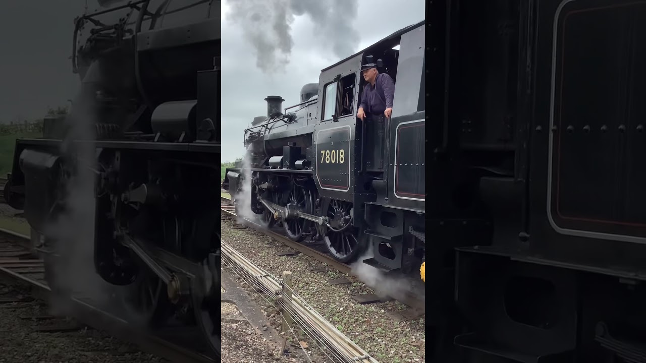 Steam locomotive Class 2MT locomotive 78018 departs Quorn  and Woodhouse on Great Central railway
