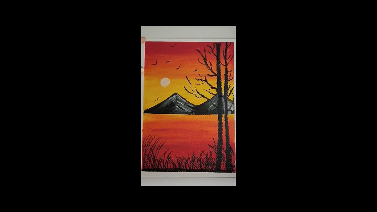 Easy Sunset Drawing for beginners 🌅🌅 Step by step #videos #art #oilpasteldrawing 