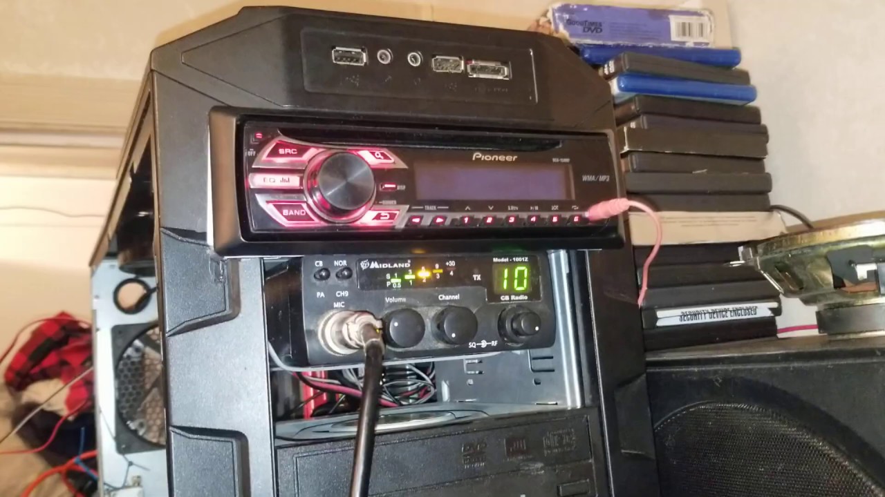 Cb & Headunit Stereo in PC Tower.