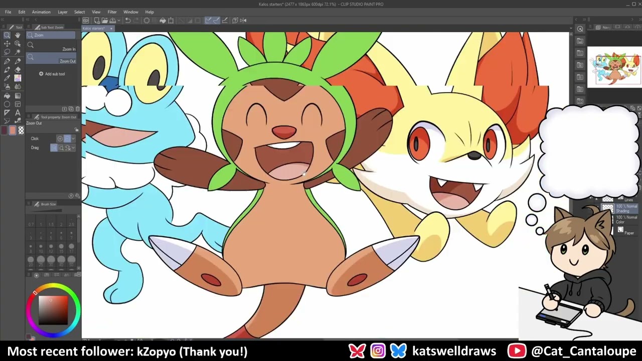 Drawing the Kalos Starters in Clip Studio Paint - Twitch VOD Timelapse