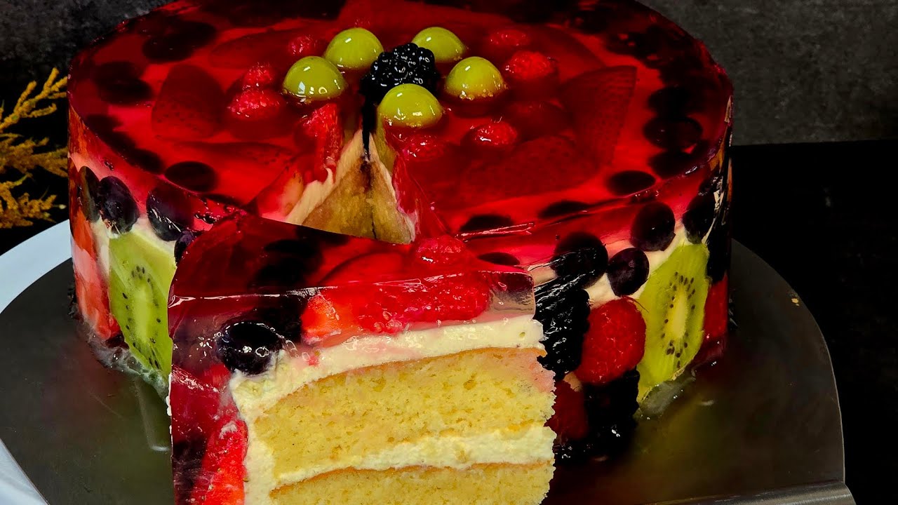 Bakery-Style Fruit Jelly Cream Cake with Clean Layers | Pro Cake Ring Method (No Leaks!)