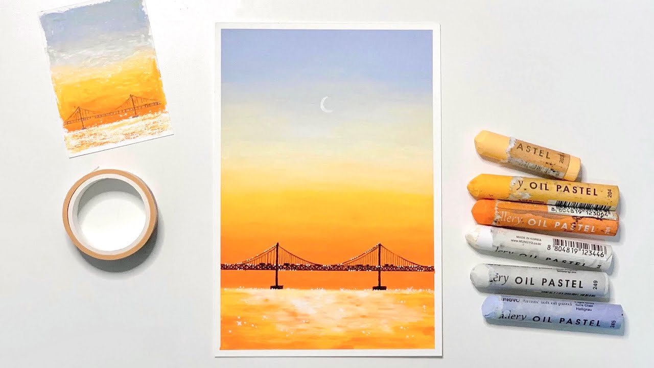 ENG) Drawing sunset of the sea with Oil pastel/ step by step