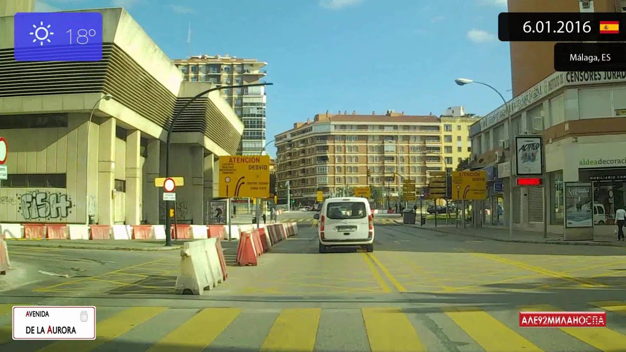 Driving through Málaga (Spain) from Aeropuerto de Málaga to Centro 6.01.2016 Timelapse x4