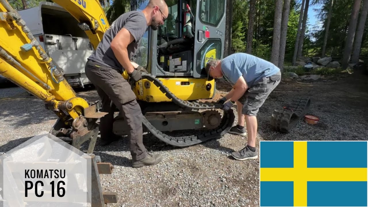 Byter band på minigrävare / Changing tracks Mini excavator (Komatsu PC 16)