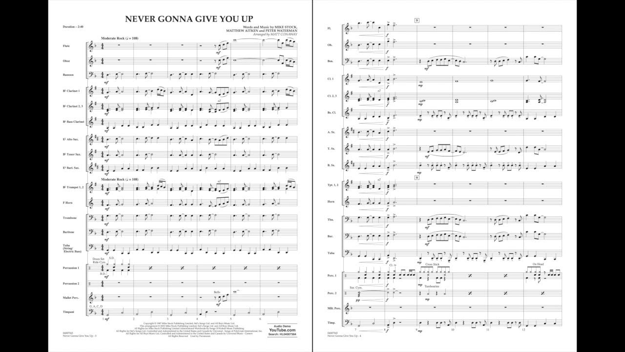 Never Gonna Give You Up arranged by Matt Conaway