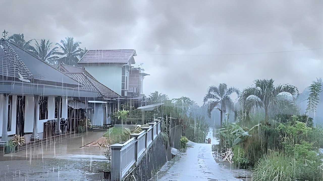 Very Heavy Rain in a Quiet and Charming Village in Indonesia l Solution for Insomnia