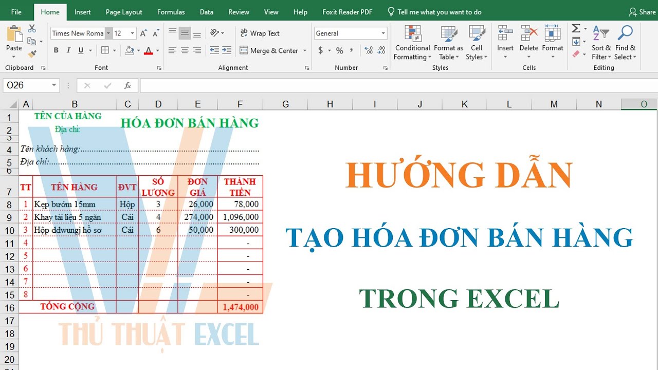 Hướng dẫn tạo mẫu hóa đơn bán hàng trong Excel