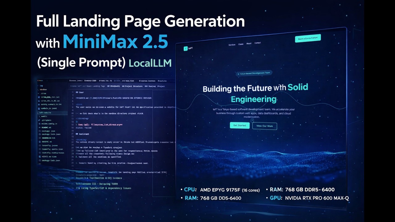 Full React Landing Page via Single Prompt (MiniMax M2.5 IQ4_NL/CTX256K)