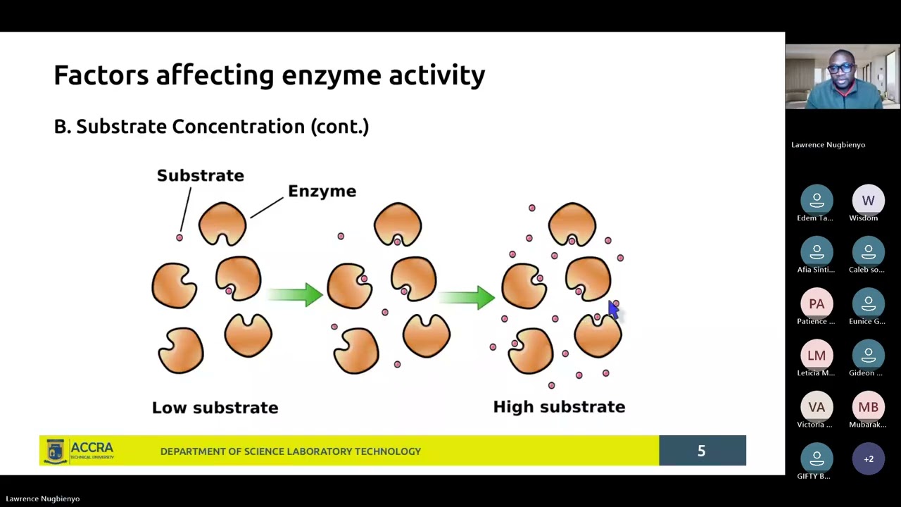 SBT 401 General Biochemistry Evening: Factors affecting enzyme activity