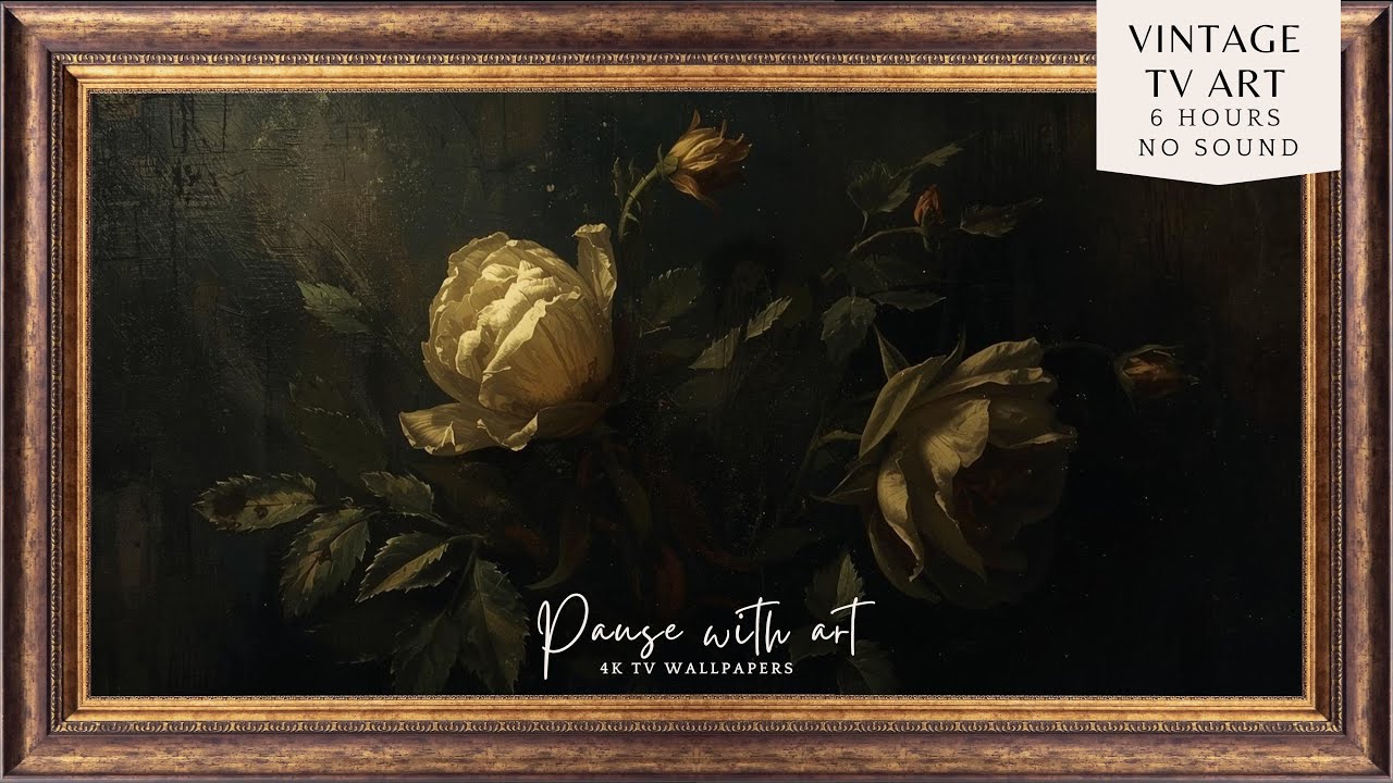 Vintage Dark Floral Art Wallpaper | Moody Oil Painting Flowers Screensaver | TV Art for Background