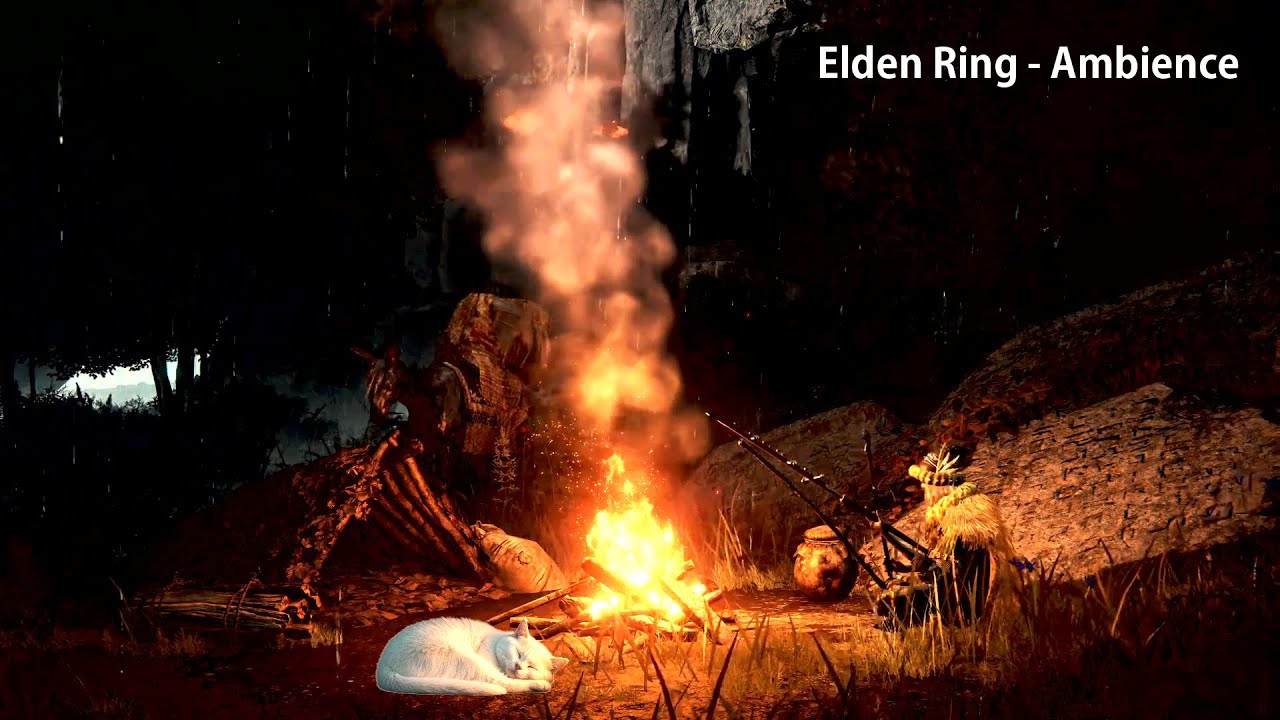 Elden Ring Site of Grace Ambience 🕯️ Relaxing Guitar & Cat Purring for Sleep (1 Hour)