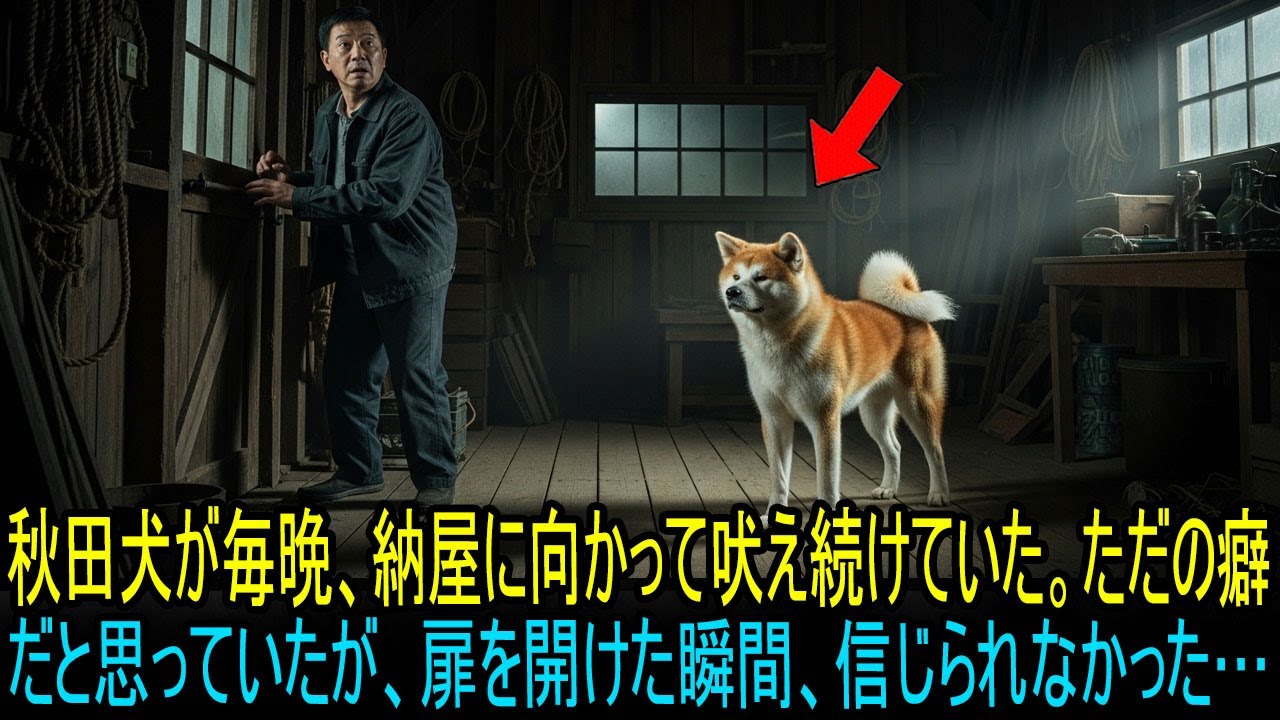 秋田犬が毎晩、納屋に向かって吠え続けていた。ただの癖だと思っていたが、扉を開けた瞬間、信じられなかった…