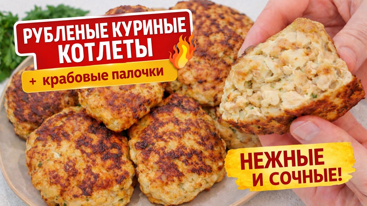 Рубленые куриные котлеты с крабовыми палочками | Нежные и сочные