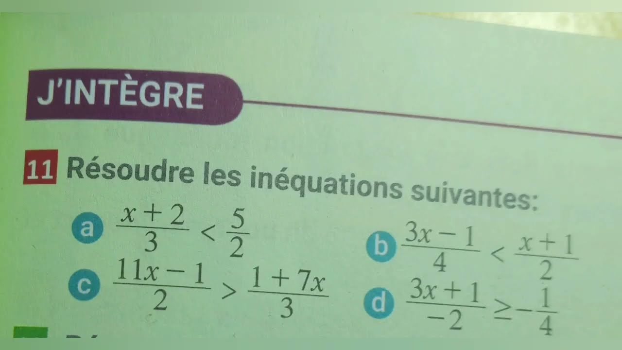 Inéquations. 3ASC. maxi MATHS. Exercice 11 page 139.