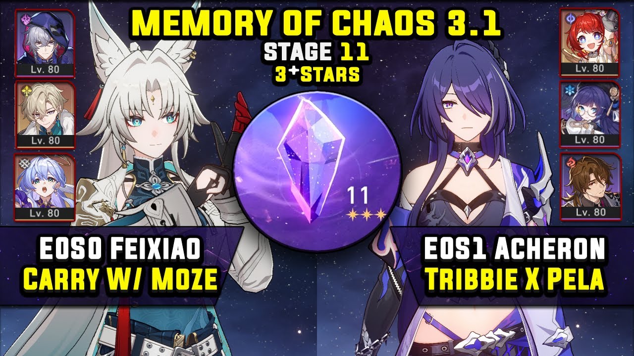 E0 Feixiao Carry & E0 Acheron Carry W/ Tribbie (3 Stars) Memory Of Chaos 11 Honkai Star Rail 3.1