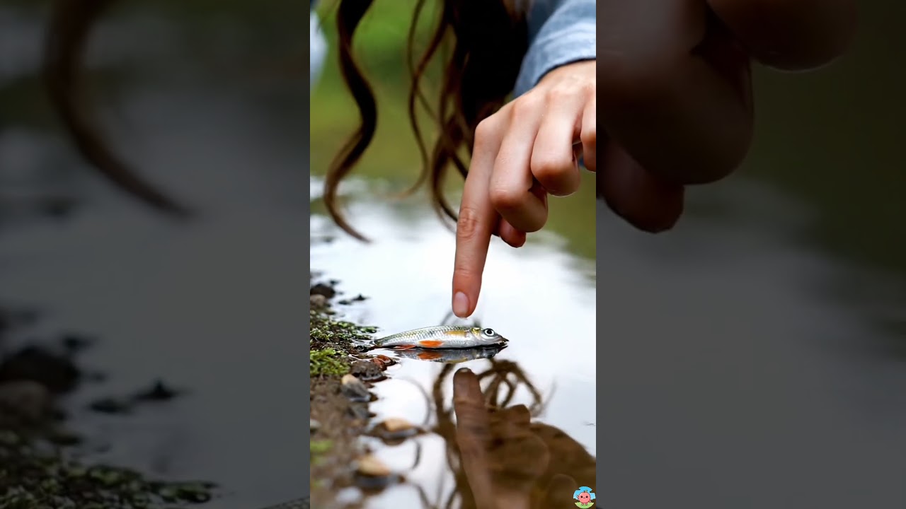 Momo-chan Saves the Little Fish 🐟💧#MomoChan #CuteAnimation #Nature #Kindness #Wholesome