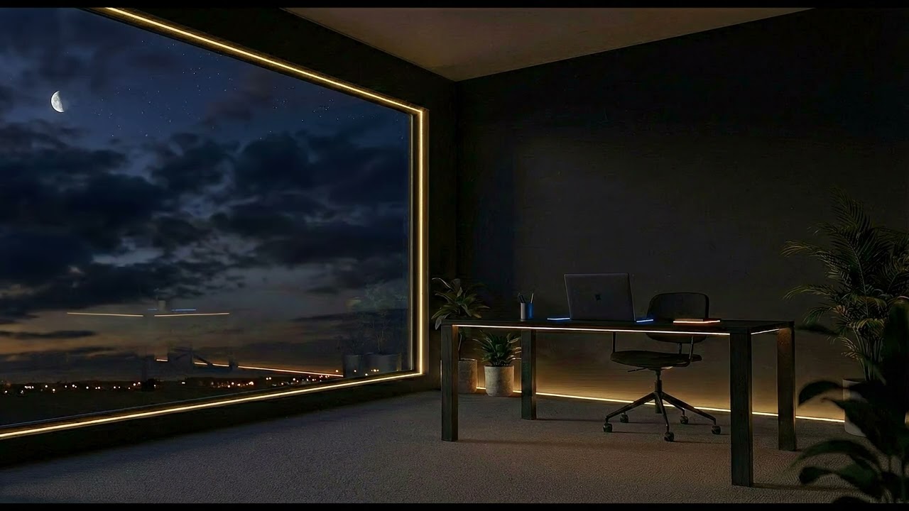 Deep Focus for Late Night Work 💻 Dark Cozy Room & Cloudy Night Sky 🌙 Lofi Beats to Study/Relax
