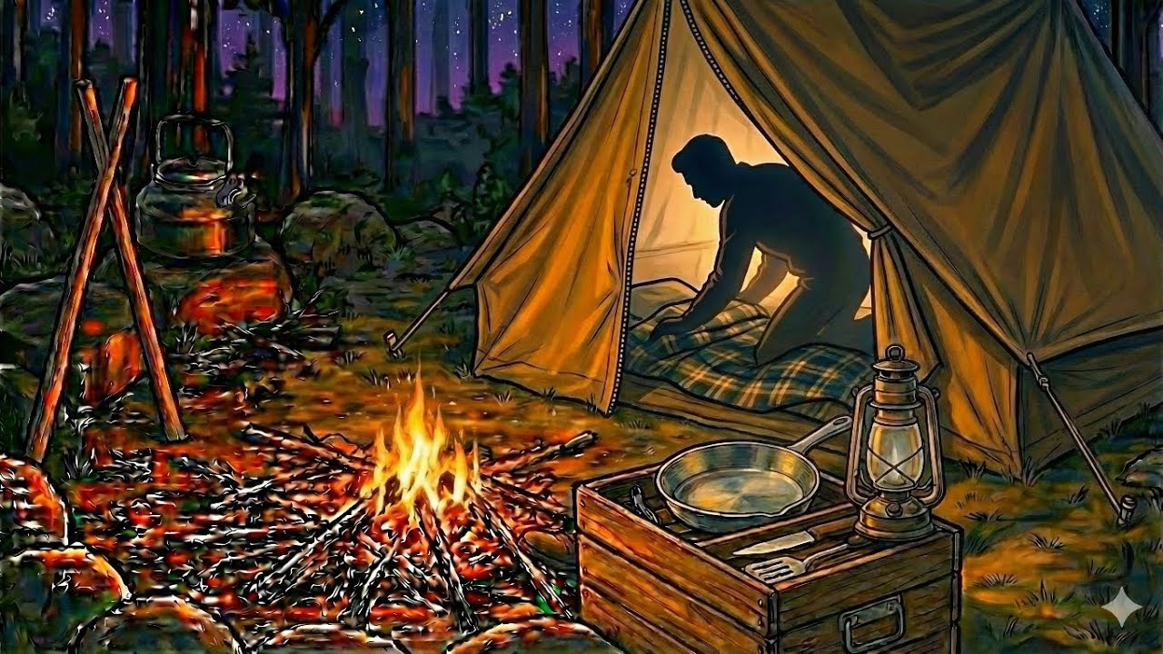 Solo Forest Camping ASMR | Wood Chopping, Fire Making & Outdoor Cooking (No Talking)