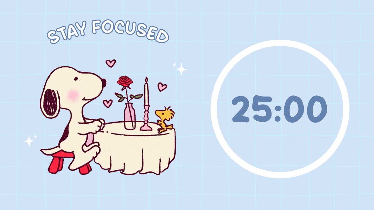 💌 Study with Me | Date with Snoopy & Woodstock  | 25/5 Timer | Chill Lo-fi 🎶 | 4 Hour Focus Session