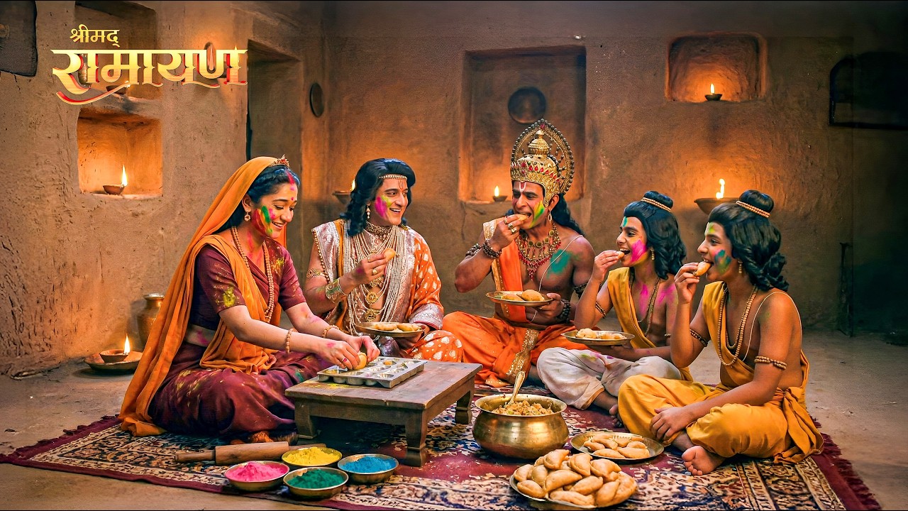 माता सीता ने होली पर बनाई देशी घी की गुजिया, हनुमान चाटने लगें उंगलियां || Shrimad Ramayan