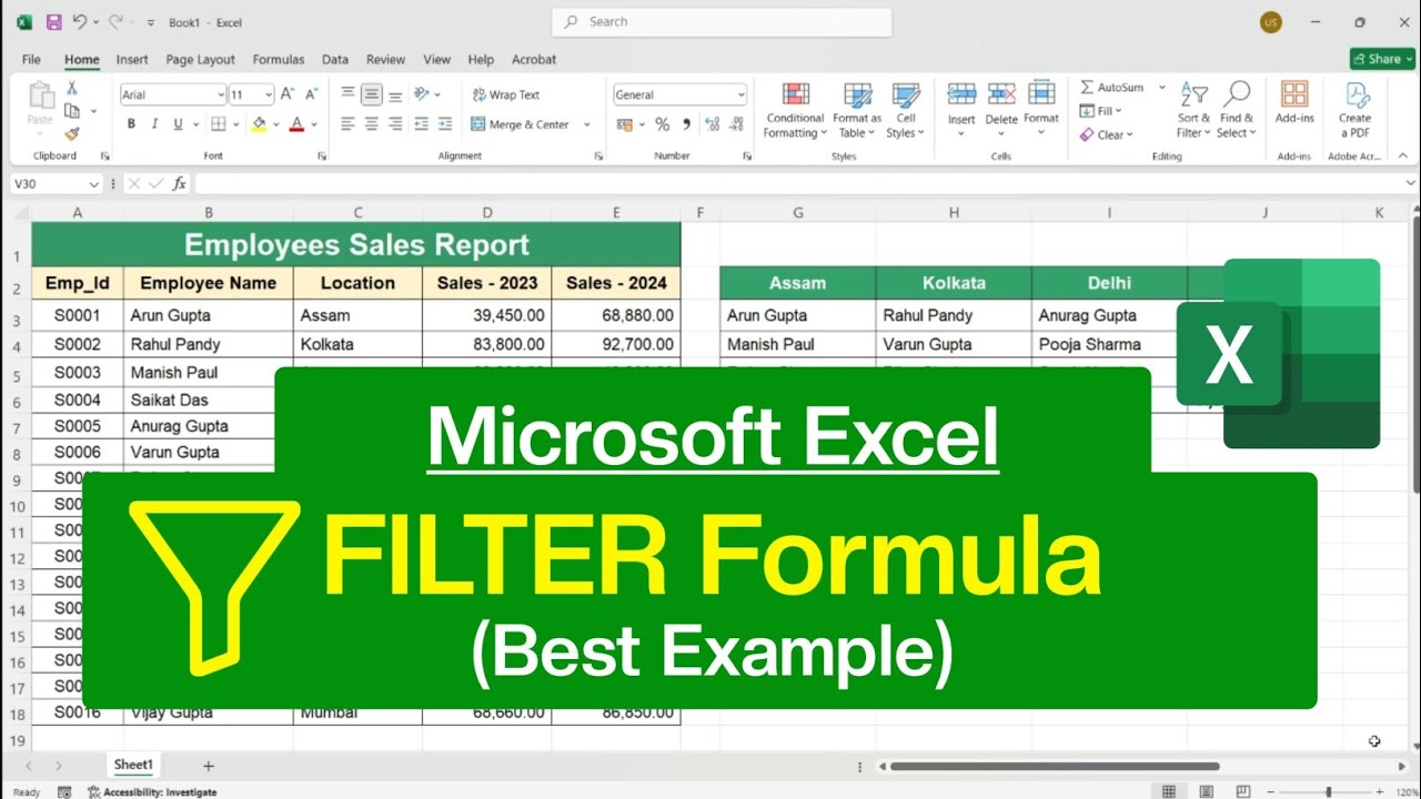 How to use Filter Function in Microsoft Excel | Filter Formula in Excel