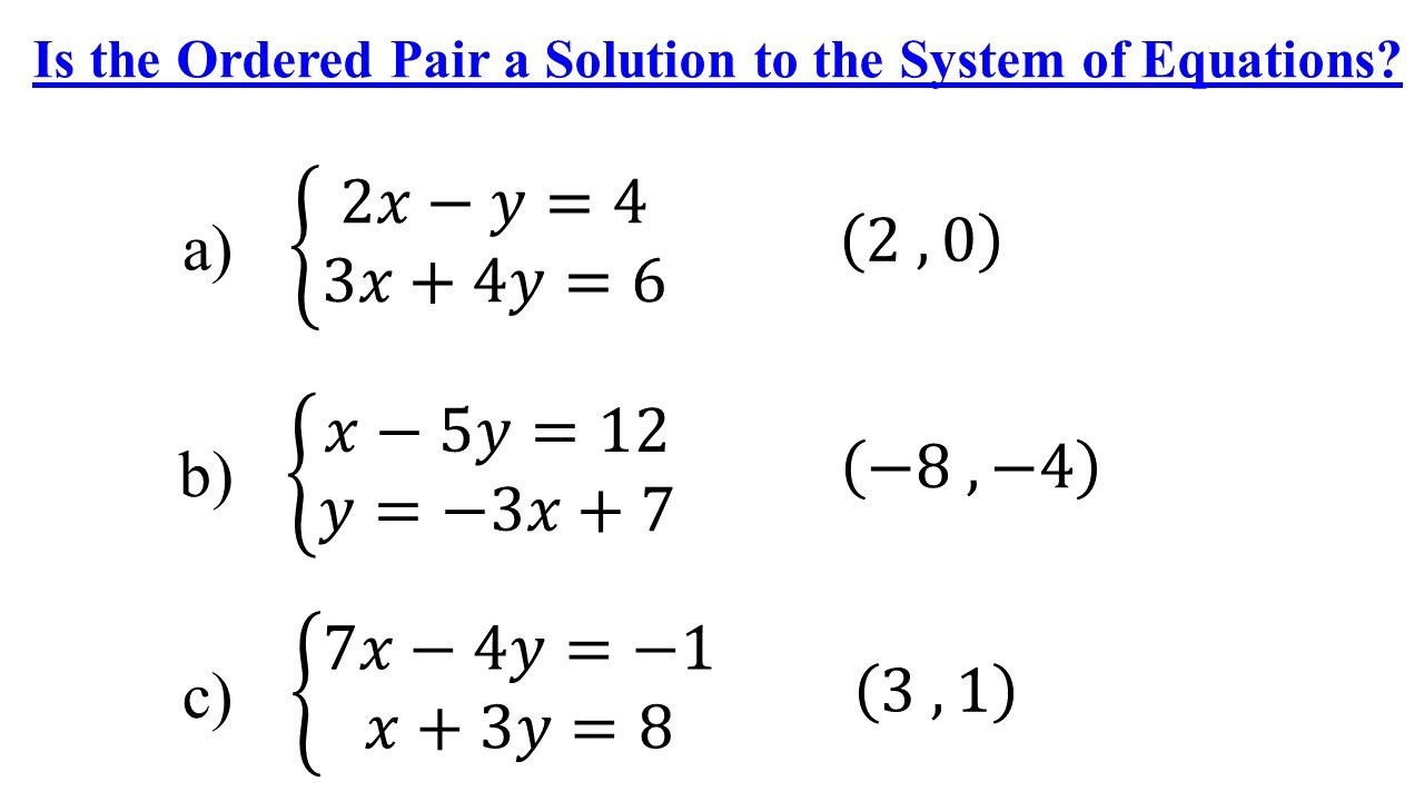 How to Determine If an Ordered Pair is a Solution to a System of Equations│Algebra