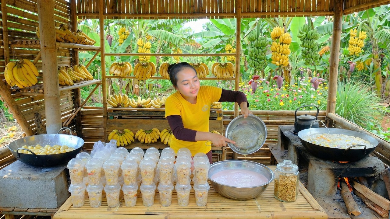 Harvest Bananas And Cook 100 Cups Of Sweet Banana Dessert To Sell At The Market - Farm Life