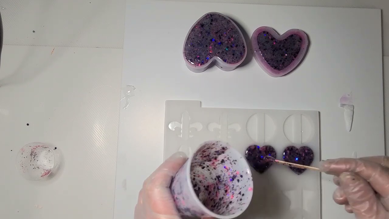 Epoxy Heart Molds Trinket box and  straw topper test pour