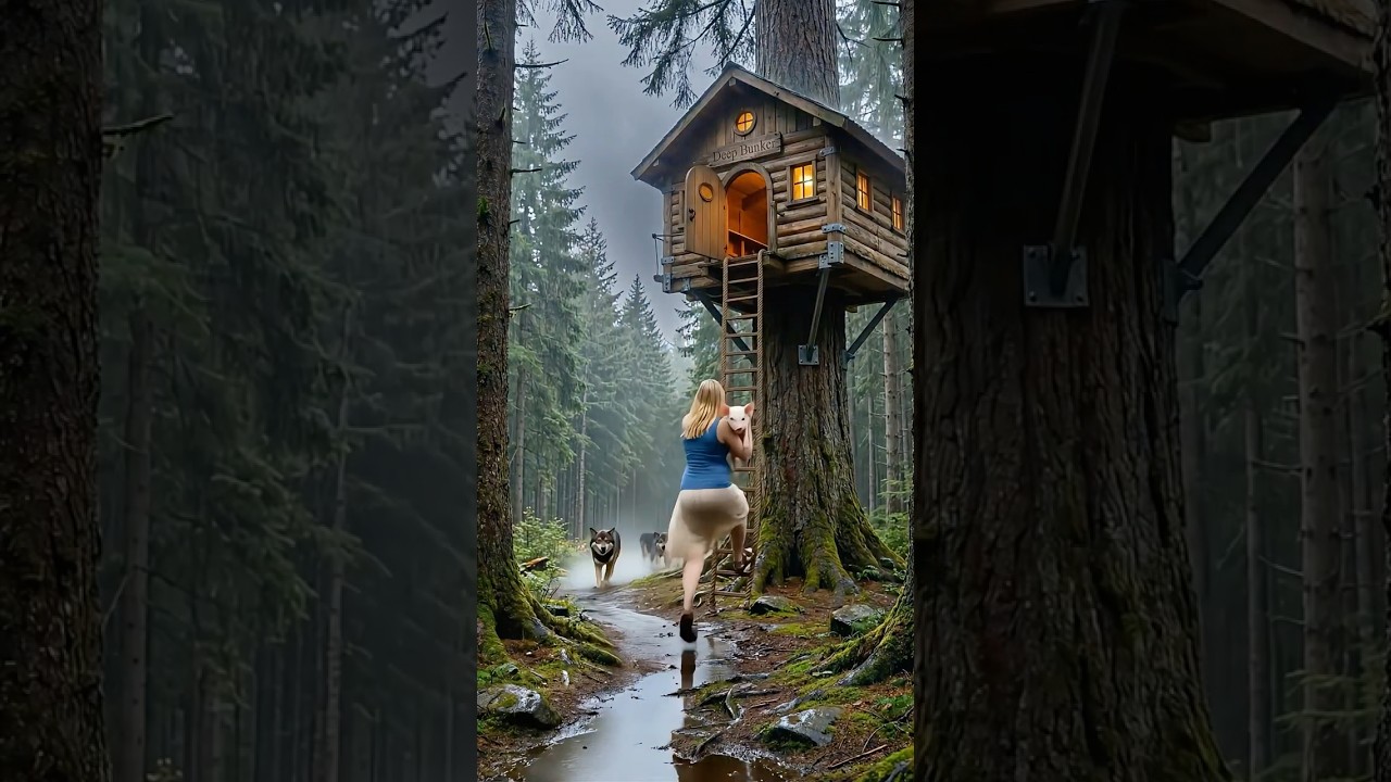 Hiding from a pack of WOLVES in a tree shelter! 🌲🐺