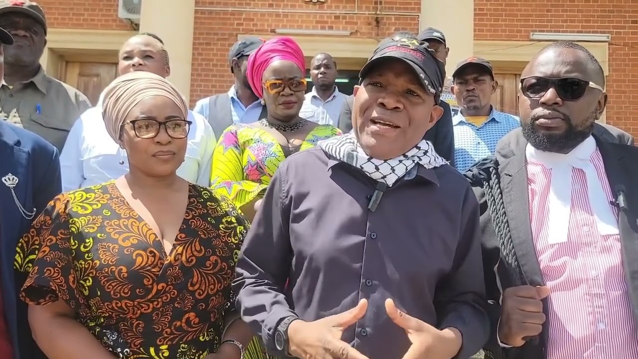 Dr Fred M’membe addresses the media at the Lusaka High Court.
