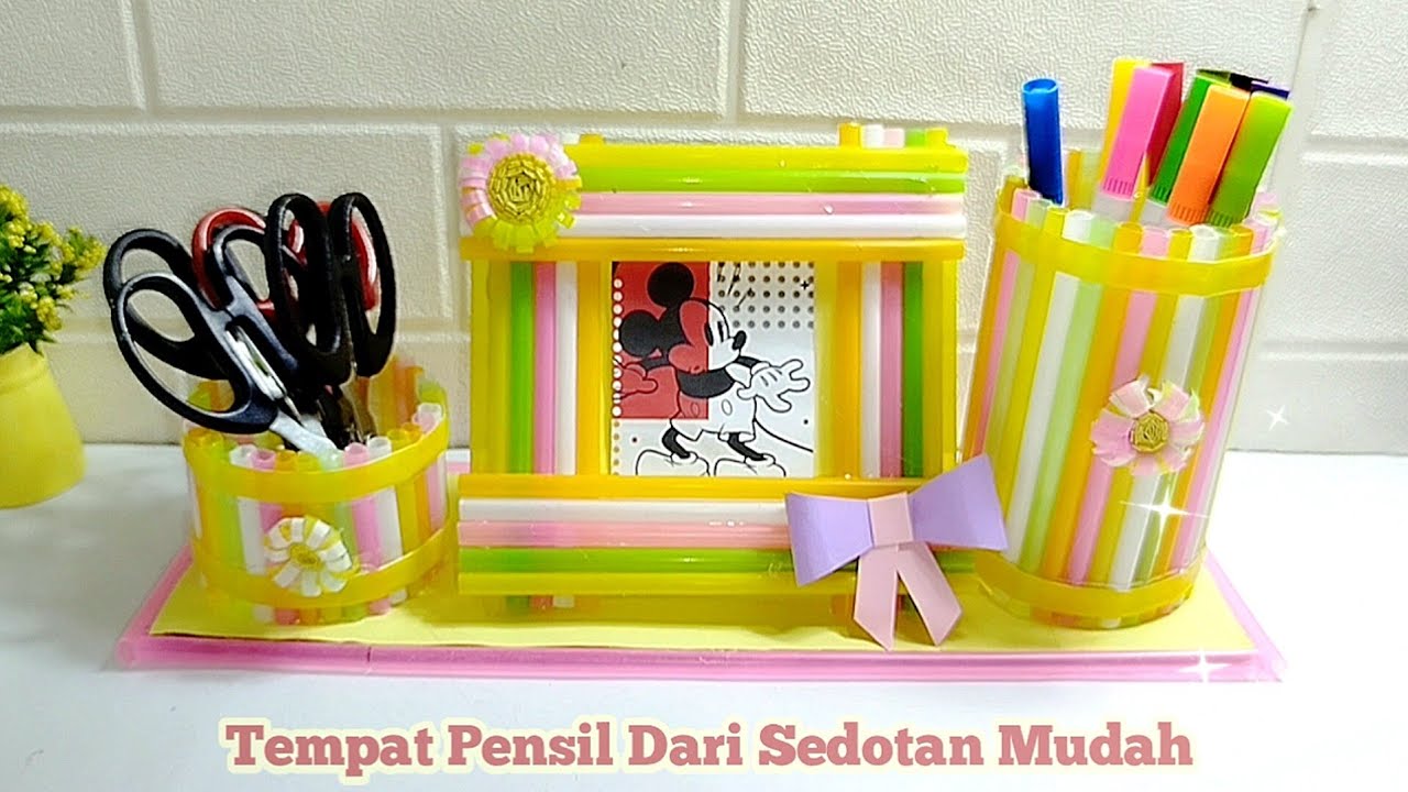 Tempat Pensil Dari Sedotan Dan Botol Bekas | Pigura Dari Sedotan Mudah | Kreasi Dari Sedotan