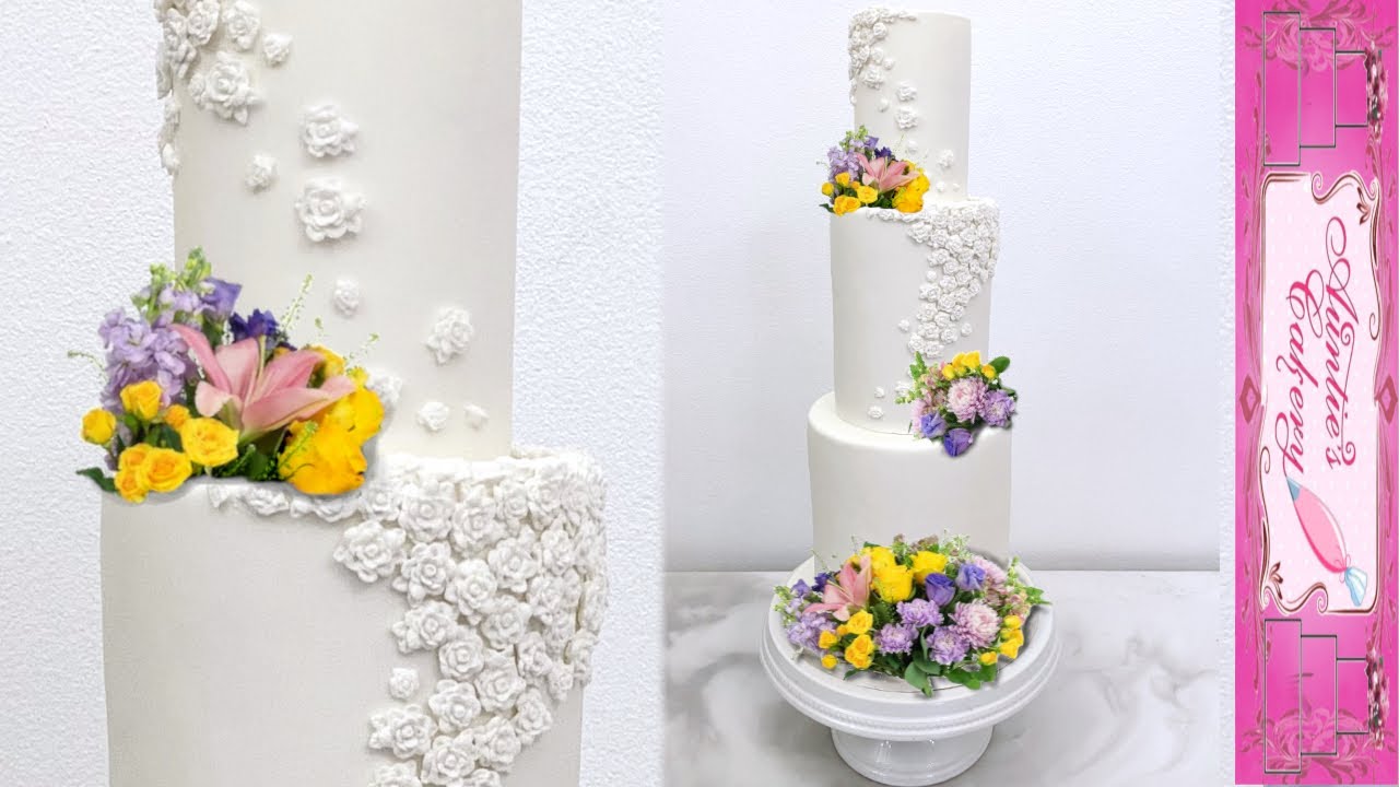 White on White; Beautiful Tall Wedding Cake for Any Season! @auntiescakery