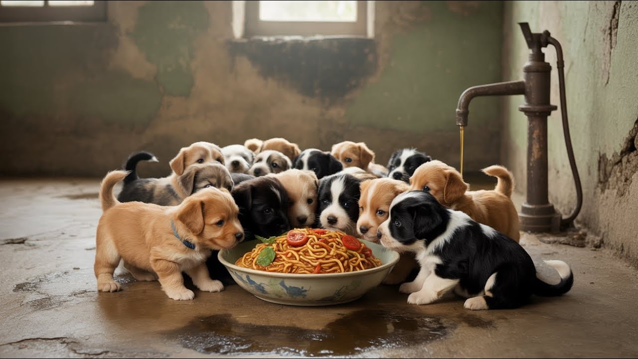 A Big Bowl of Noodles and Fresh Tomatoes for Adorable Puppies 🐶🍜