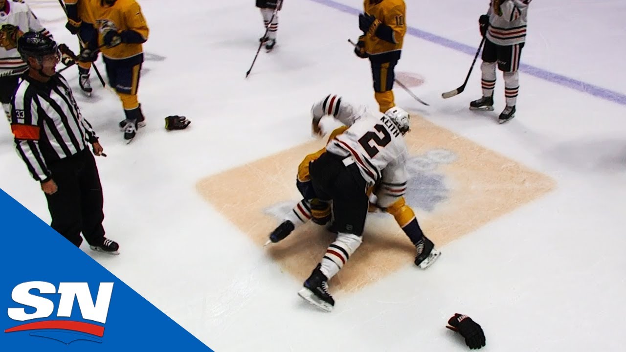 Fight Breaks Out After Predators' Miikka Salomaki Hits Blackhawks' Duncan Keith