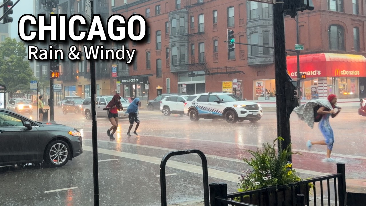 Rain & Windy Walk In Chicago ☔️ Thunderstorm Rainfall Umbrella ASMR On Wed June 10, 2026 | 4K 60fps