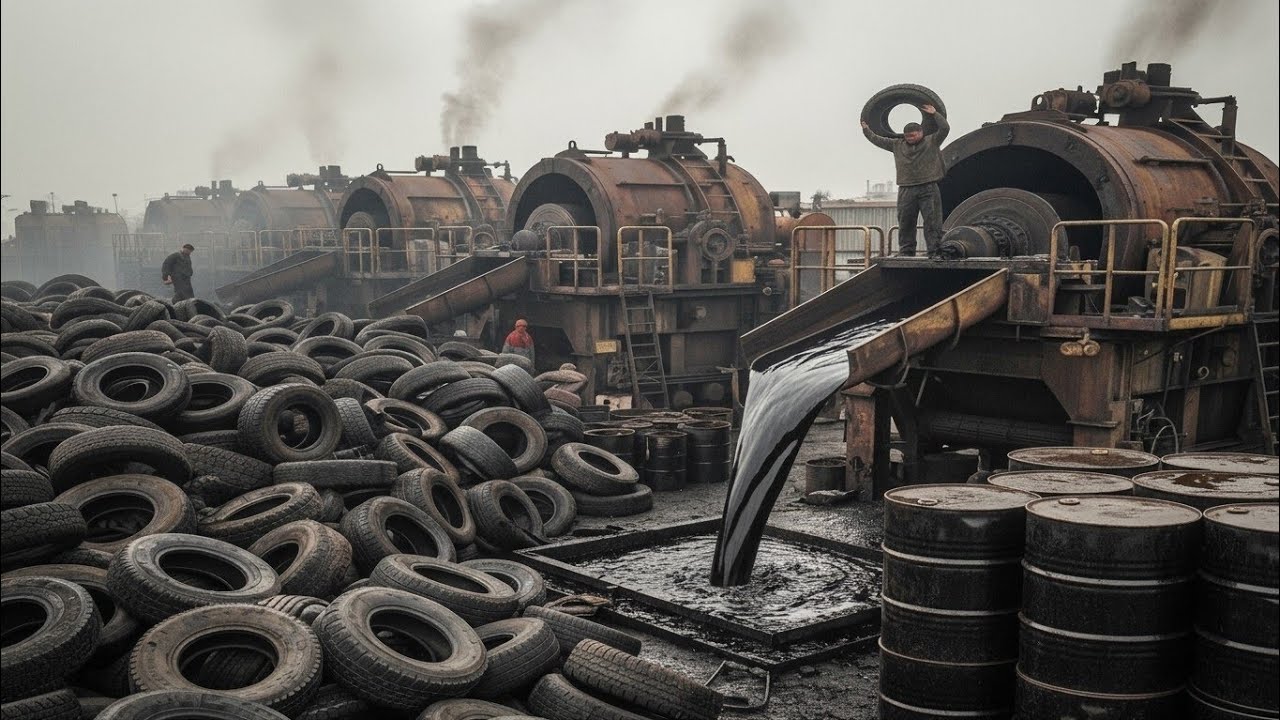 How Waste Tires Are Recycled into Black Crude Oil | Modern Pyrolysis Factory Process